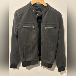 River Island Charcoal Gray Suede Bomber Jacket